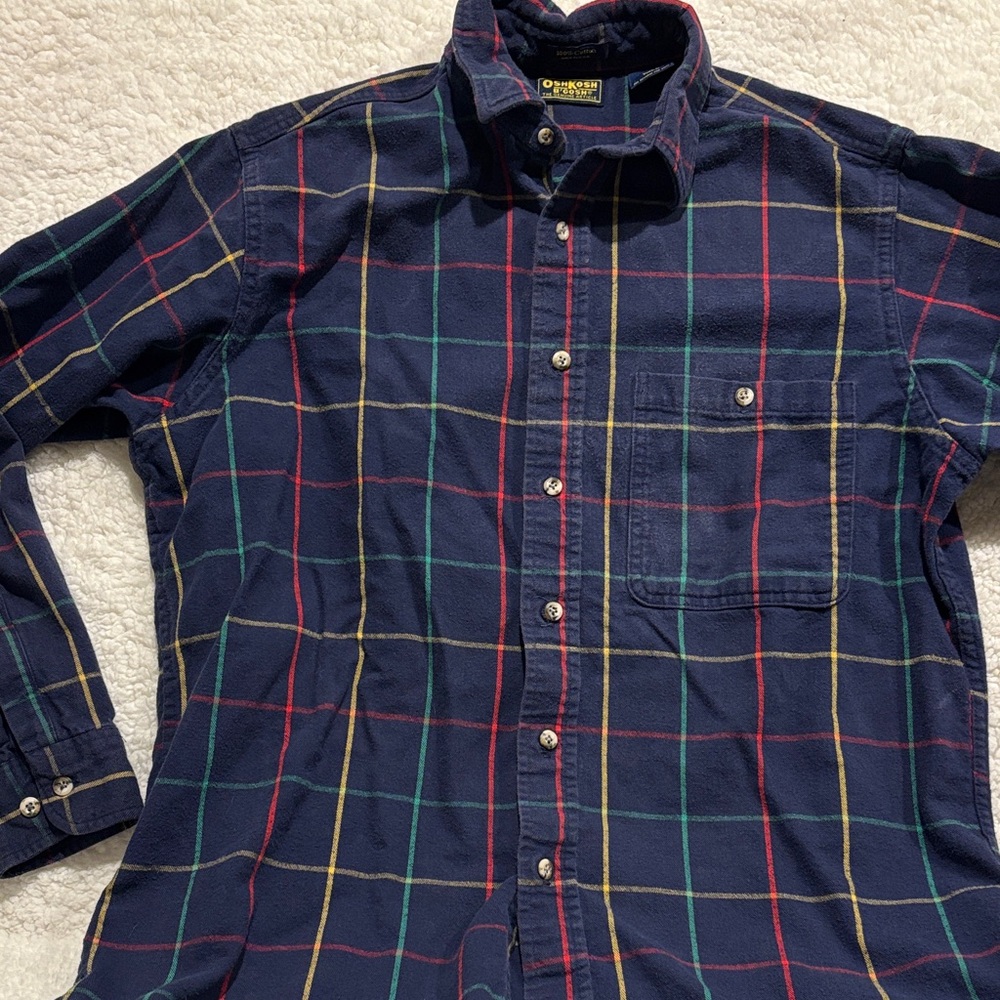 OshKosh B’Gosh Navy Plaid Button Down Flannel Shirt